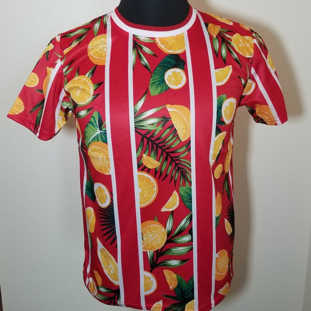 Southpole Boy L 14- Red Stripe Orange Fruit Retro Y2K Cruise Vacation‎ NWT